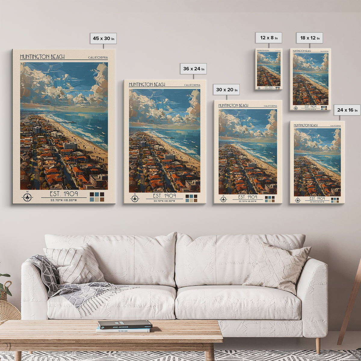 Huntington Beach Travel Poster, Canvas Print, City Art Print, Travel Wall Art, Vintage Poster, Vintage City Poster, Travel Art Print
