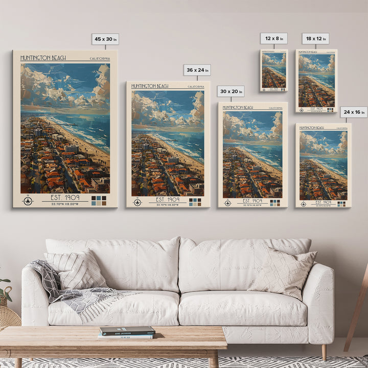 Huntington Beach Travel Poster, Canvas Print, City Art Print, Travel Wall Art, Vintage Poster, Vintage City Poster, Travel Art Print
