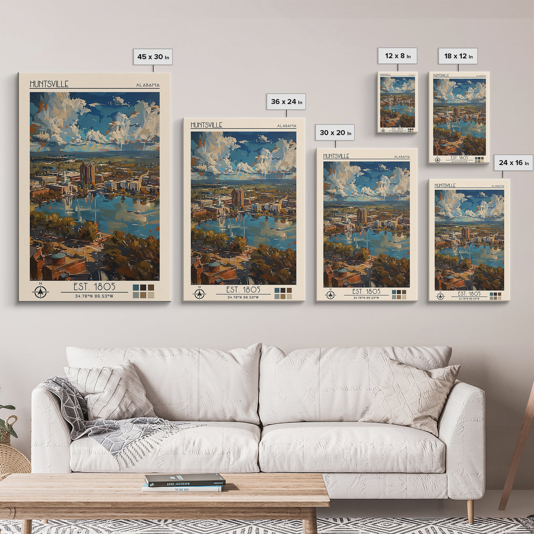 Huntsville Travel Poster, Framed Canvas Print, City Art Print, Travel Wall Art, Vintage Travel Art, Travel Prints, City Illustration