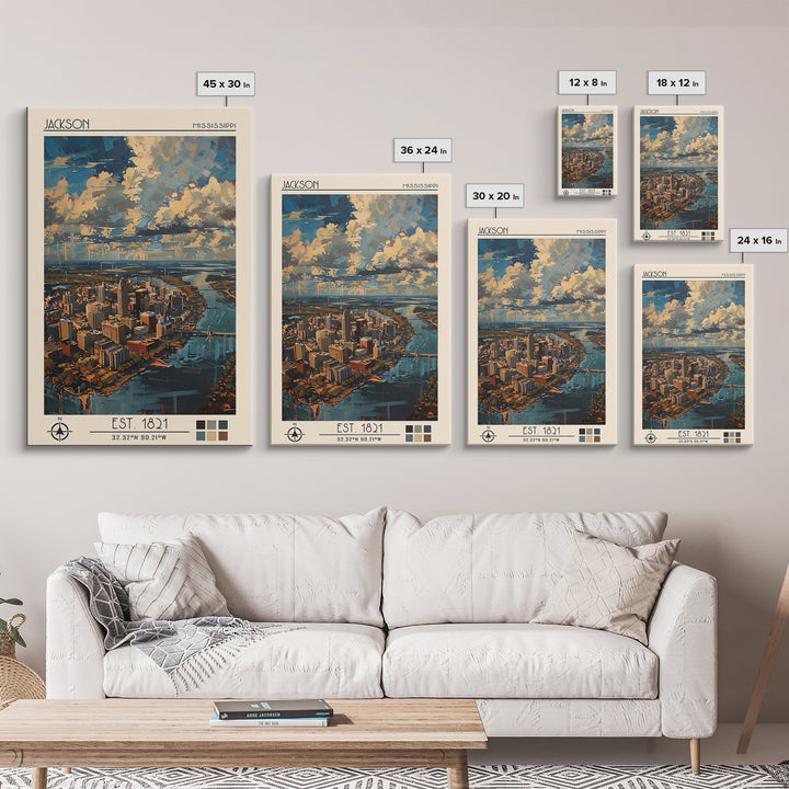 Jackson Travel Poster, Framed Canvas Print, City Travel Poster, Travel Wall Art, Retro Travel Print, Colorful Wall Art, Travel Print