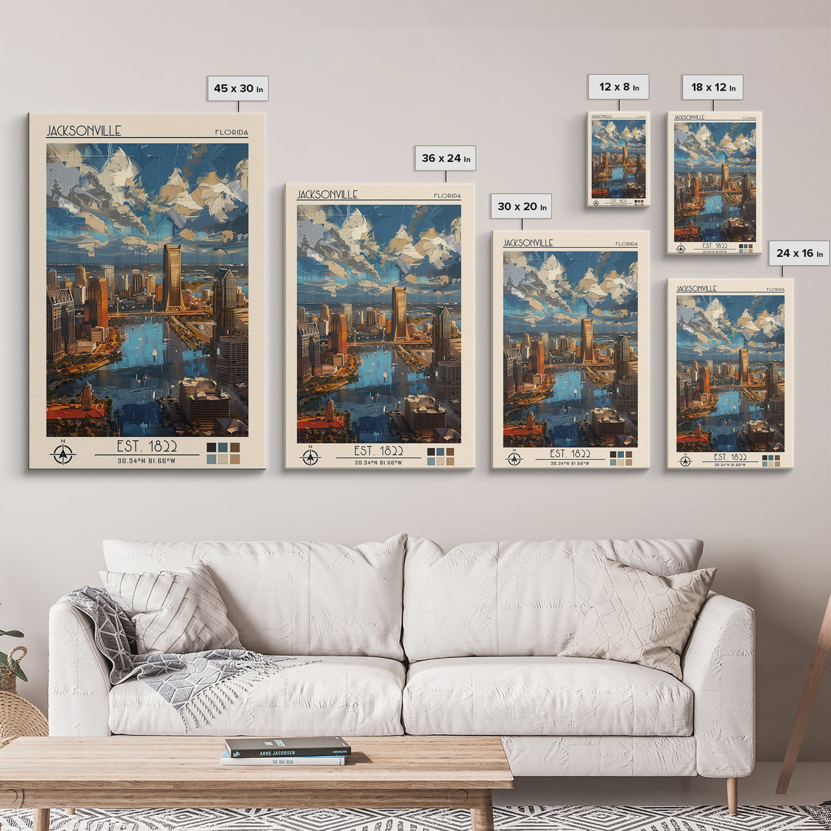 Jacksonville Travel Poster, Framed Canvas Print, Travel Prints, Landscape Art, Vintage Poster, Travel Art Print, Retro Travel Poster