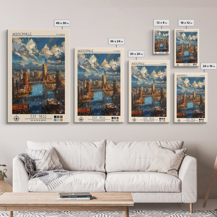 Jacksonville Travel Poster, Framed Canvas Print, Travel Prints, Landscape Art, Vintage Poster, Travel Art Print, Retro Travel Poster