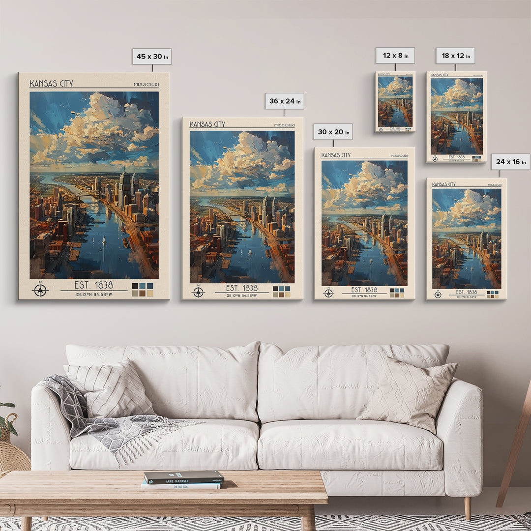 Kansas City Travel Poster, Framed Canvas Print, Poster Print, Travel Wall Art, Travel Decor, Living Room Wall Art, Home Office Decor