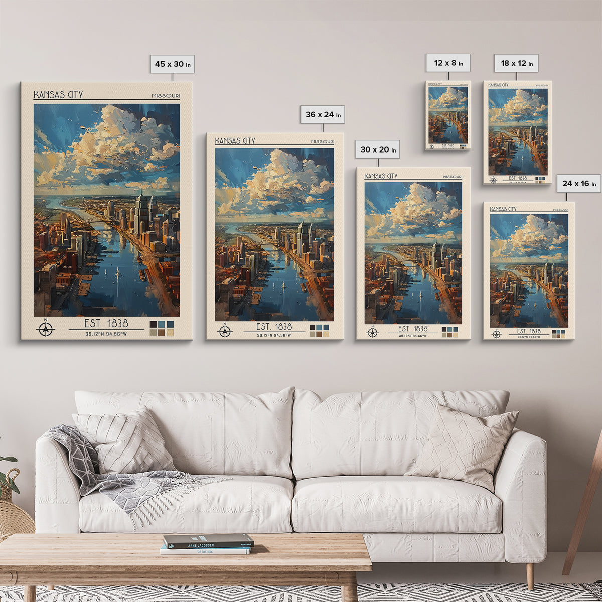Kansas City Travel Poster, Framed Canvas Print, Poster Print, Travel Wall Art, Travel Decor, Living Room Wall Art, Home Office Decor