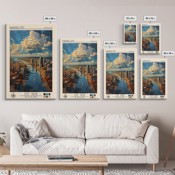 Kansas City Travel Poster, Framed Canvas Print, Poster Print, Travel Wall Art, Travel Decor, Living Room Wall Art, Home Office Decor