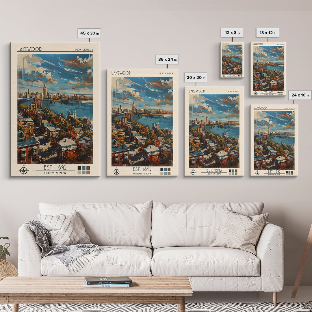 Lakewood New Jersey Travel Poster, Framed Canvas Print, City Travel Poster, Travel Wall Art, Living Room Wall Art, City Illustration
