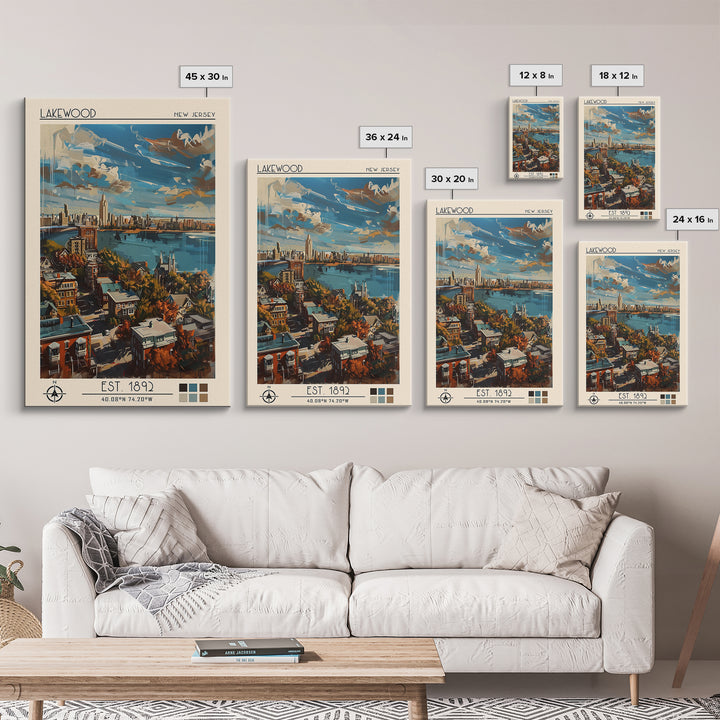 Lakewood New Jersey Travel Poster, Framed Canvas Print, City Travel Poster, Travel Wall Art, Living Room Wall Art, City Illustration