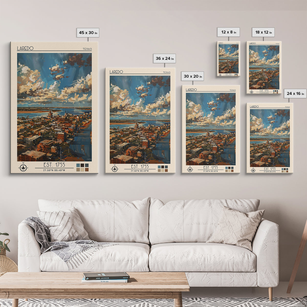 Laredo Travel Poster, Framed Canvas Print, Travel Prints, Landscape Art, Vintage Poster, Fine Art Print, City Illustration, Wall Art