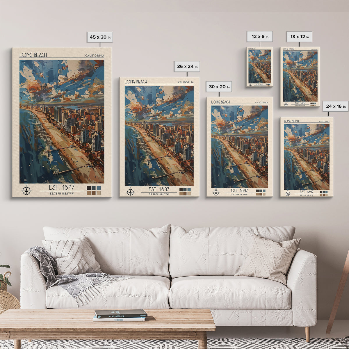 Long Beach Travel Poster, Framed Canvas Print, City Art Print, Travel Wall Art, City Travel Poster, Retro Travel Print, Poster Print