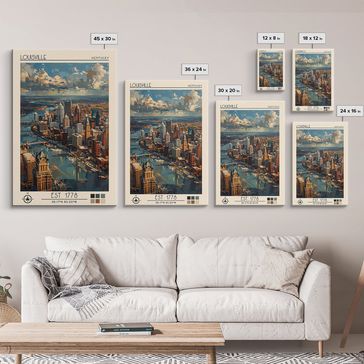 Louisville Travel Poster, Canvas Print, Poster Print, Travel Wall Art, City Illustration, Mid Century Wall Art, Living Room Wall Art