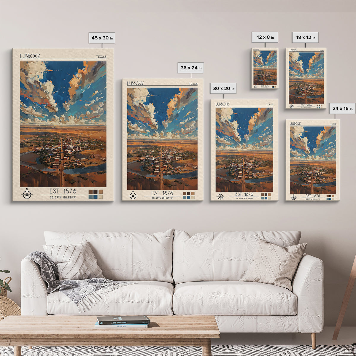 Lubbock Travel Poster, Canvas Print, Vintage Travel Print, City Wall Art, Mid Century Wall Art, Travel Wall Art, Retro Travel Poster