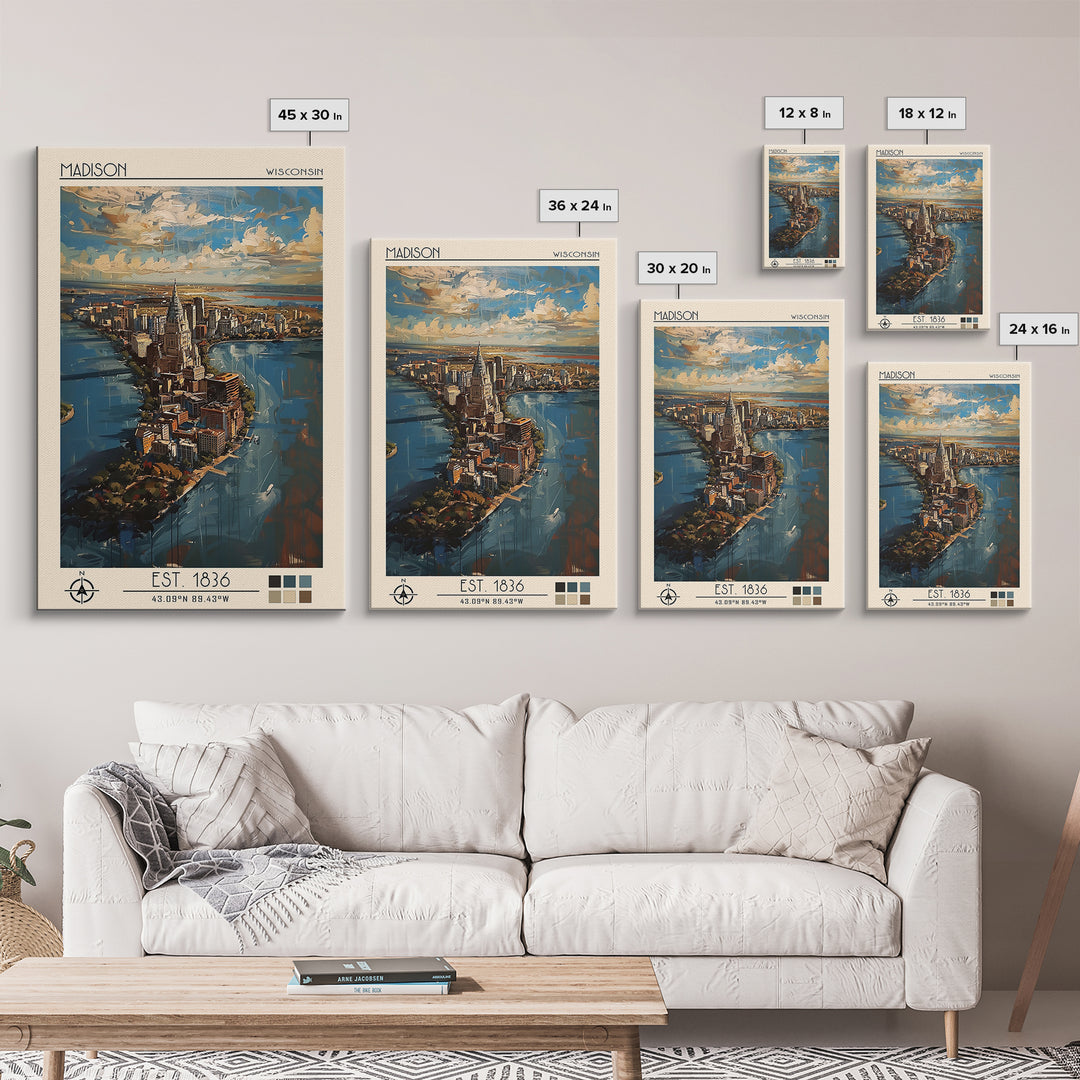 Madison Travel Poster, Framed Canvas Print, City Travel Poster, Vintage City Poster, Wall Art, Travel Posters, Art Print, Poster Art
