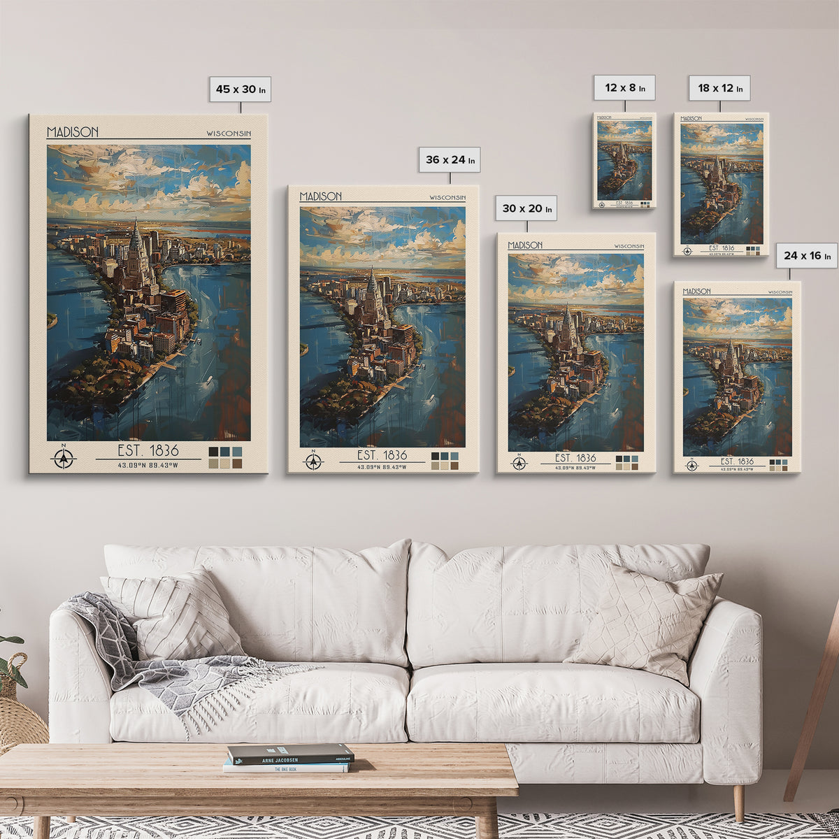 Madison Travel Poster, Framed Canvas Print, City Travel Poster, Vintage City Poster, Wall Art, Travel Posters, Art Print, Poster Art