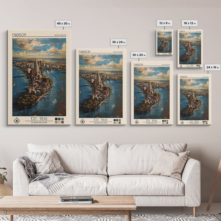Madison Travel Poster, Framed Canvas Print, City Travel Poster, Vintage City Poster, Wall Art, Travel Posters, Art Print, Poster Art
