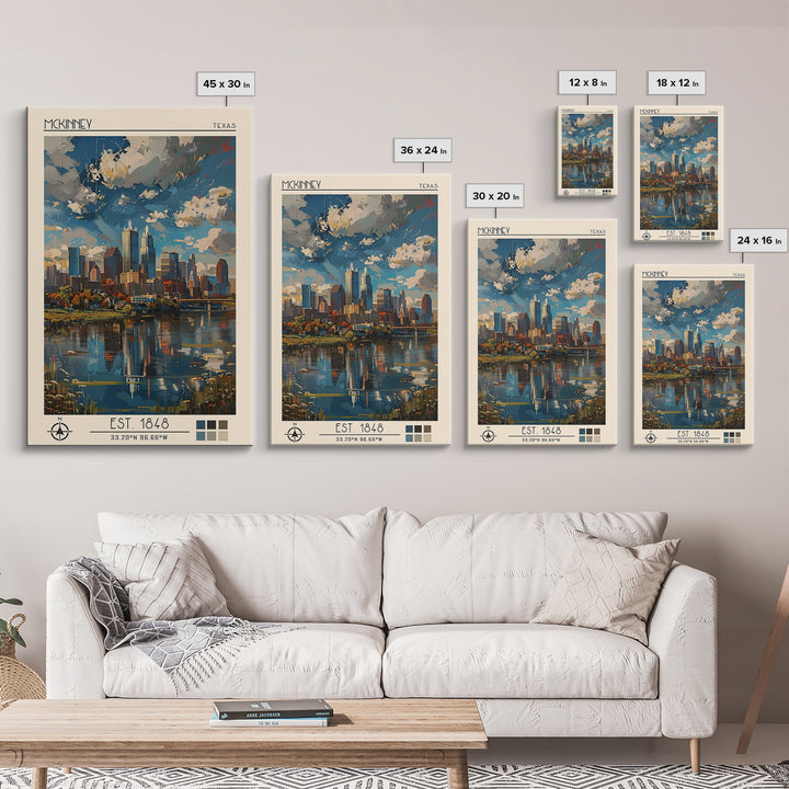 McKinney Travel Poster, Framed Canvas Print, City Travel Poster, Vintage City Poster, City Art Print, Wanderlust Gift, City Wall Art