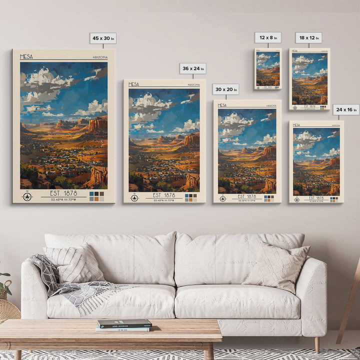 Mesa Travel Poster, Canvas Print, Poster Print, Travel Wall Art, City Illustration, Retro Wall Art, Modern Wall Decor, City Wall Art
