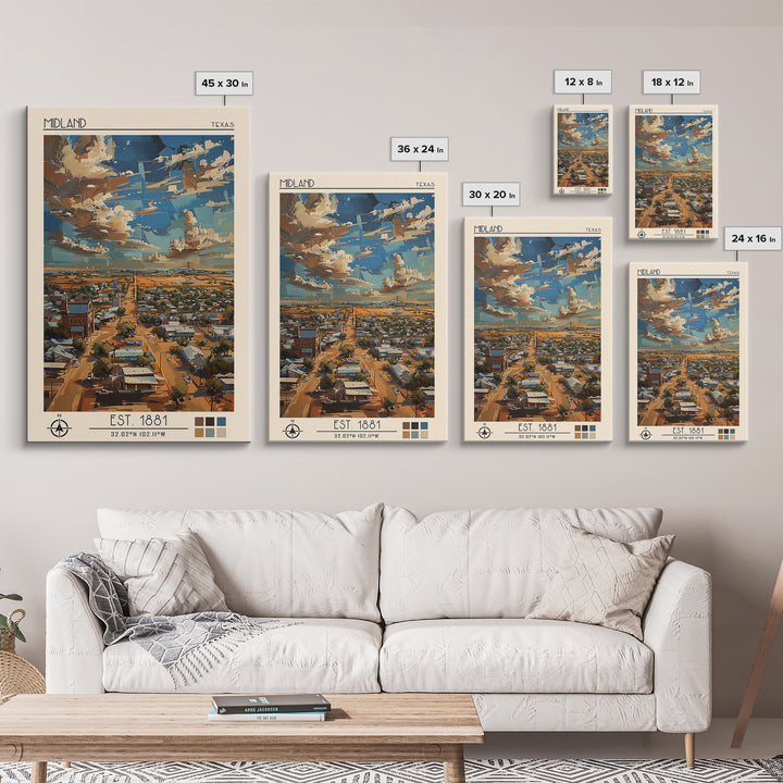 Midland Travel Poster, Canvas Print, Retro Wall Art, Travel Print, Travel Posters, Landscape Art, City Travel Poster, City Art Print