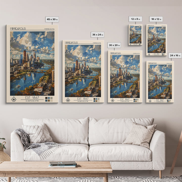 Minneapolis Travel Poster, Framed Canvas Print, Travel Wall Art, City Wall Art, City Travel Poster, Vintage Poster, Travel Art Print