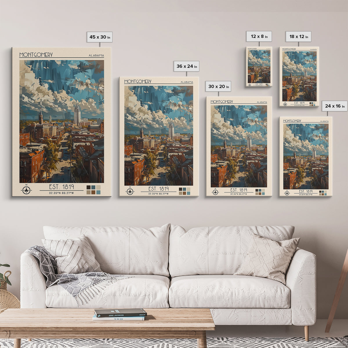 Montgomery Travel Poster, Framed Canvas Print, Travel Wall Decor, Minimalist Poster, Travel Prints, Home Office Decor, City Wall Art