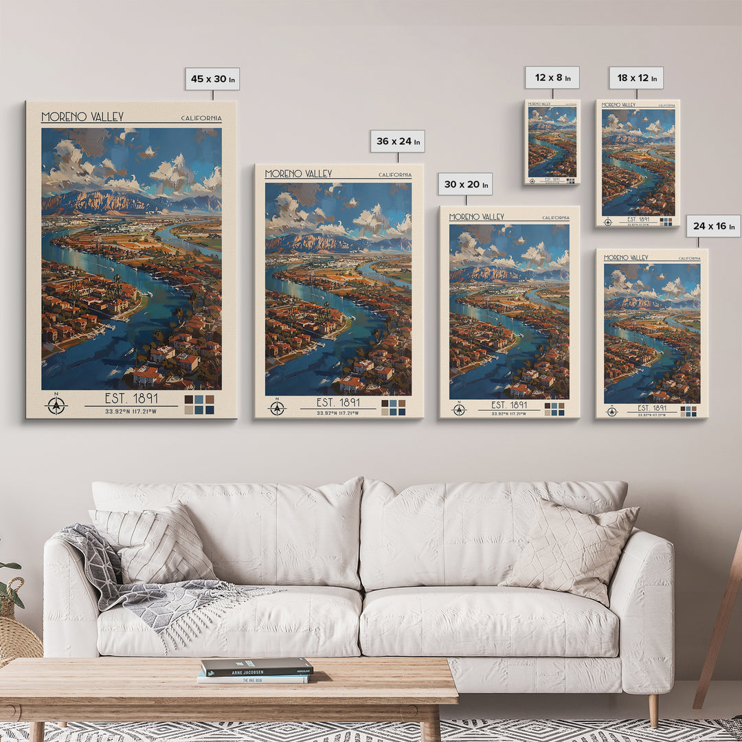 Moreno Valley Travel Poster, Framed Canvas Print, City Travel Poster, Travel Wall Decor, Poster Art, Travel Prints, Gallery Wall Set
