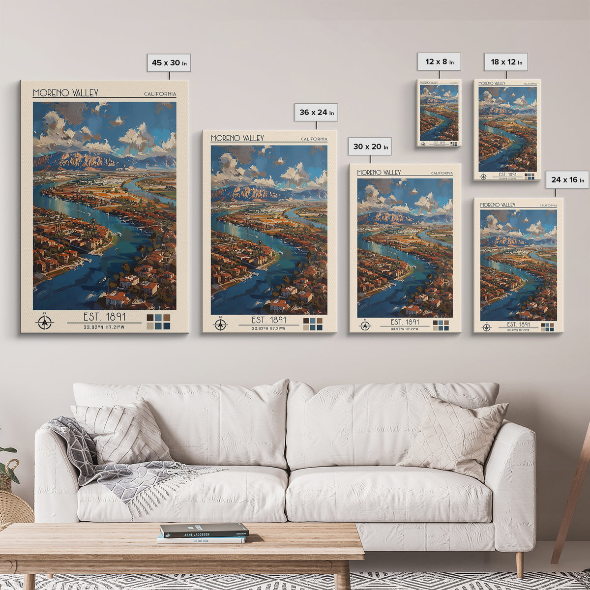 Moreno Valley Travel Poster, Framed Canvas Print, City Travel Poster, Travel Wall Decor, Poster Art, Travel Prints, Gallery Wall Set