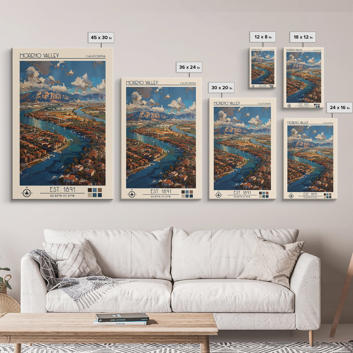 Moreno Valley Travel Poster, Framed Canvas Print, City Travel Poster, Travel Wall Decor, Poster Art, Travel Prints, Gallery Wall Set