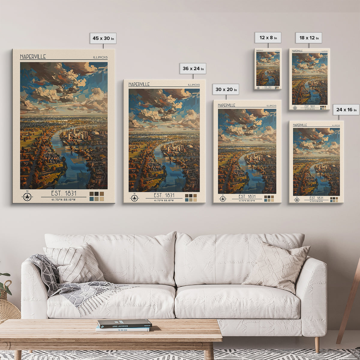 Naperville Travel Poster, Framed Canvas Print, Travel Prints, Landscape Art, Travel Wall Decor, Gallery Wall Set, Retro Travel Print