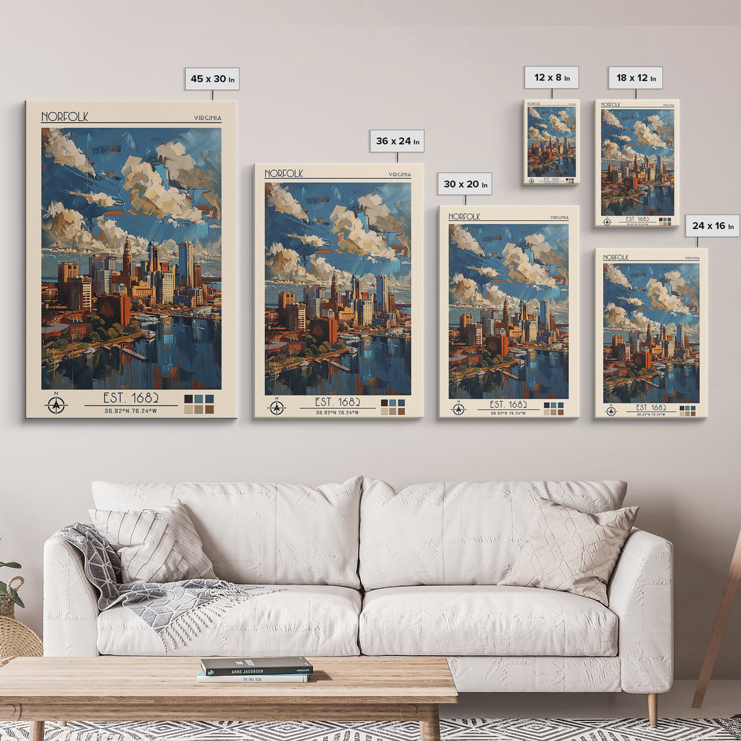 Norfolk Travel Poster, Framed Canvas Print, City Travel Poster, Travel Wall Art, Travel Wall Decor, Modern Wall Decor, City Wall Art