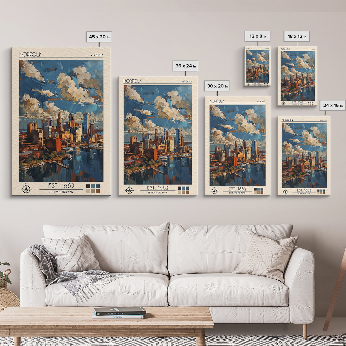 Norfolk Travel Poster, Framed Canvas Print, City Travel Poster, Travel Wall Art, Travel Wall Decor, Modern Wall Decor, City Wall Art