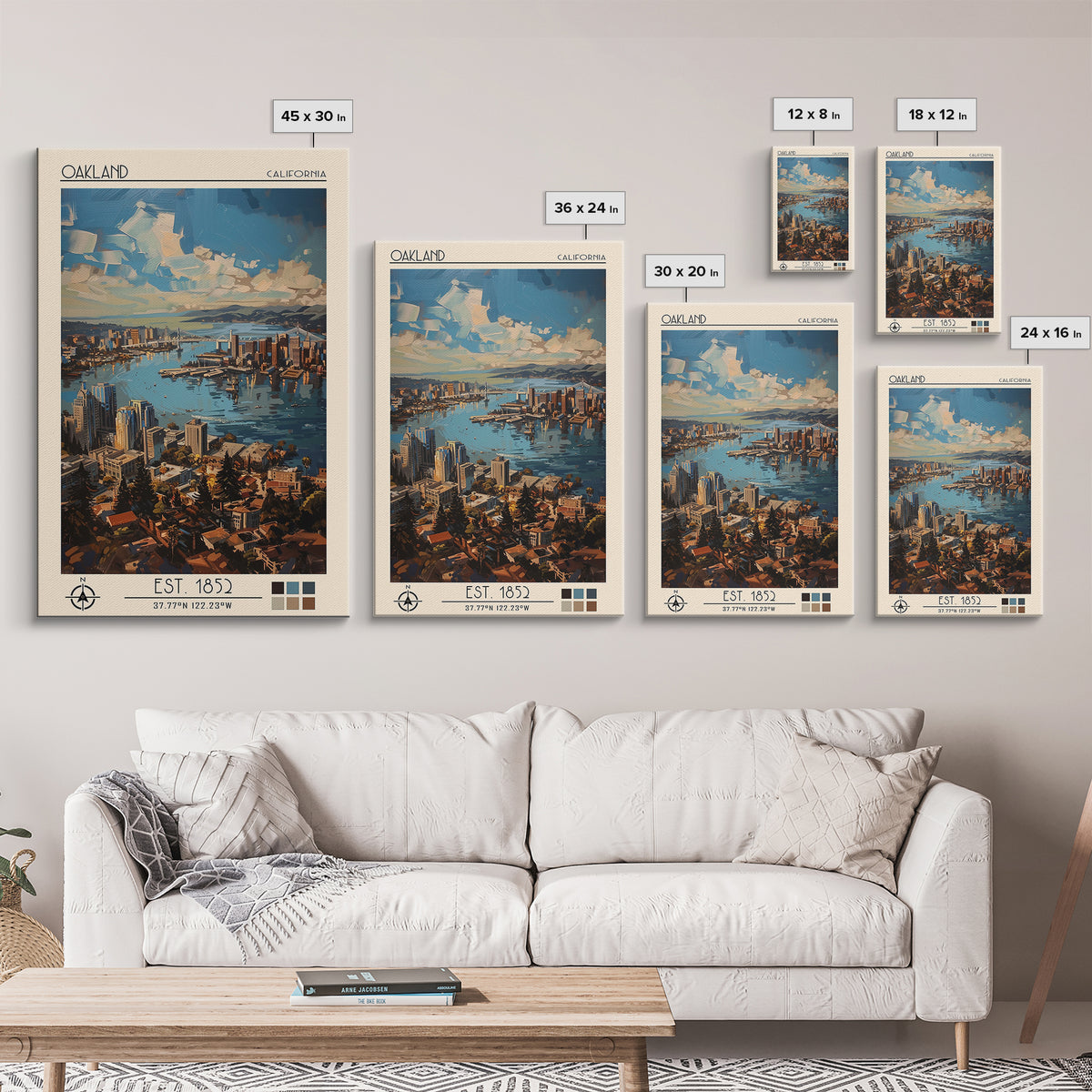 Oakland Travel Poster, Framed Canvas Print, City Art Print, Travel Wall Art, City Illustration, Colorful Wall Art, Home Office Decor