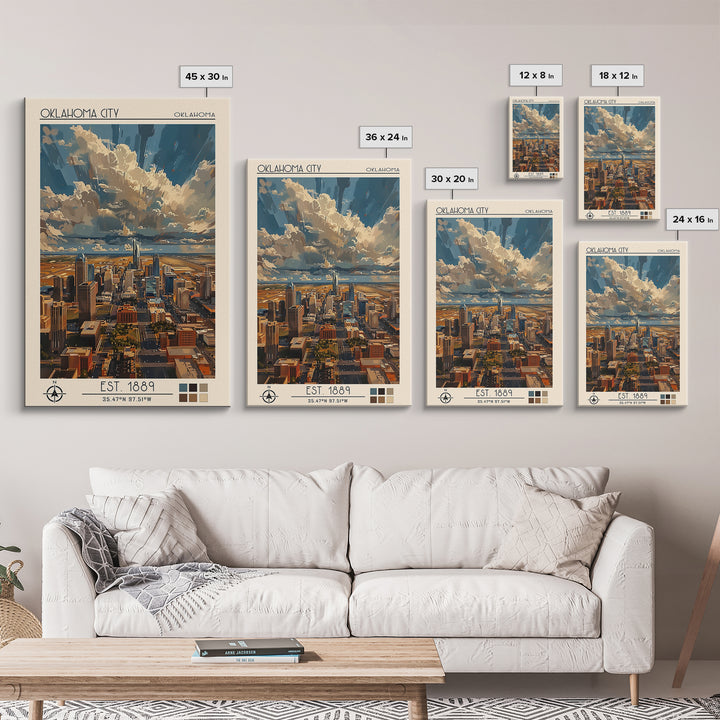 Oklahoma City Travel Poster, Framed Canvas Print, Travel Art Print, Modern Wall Decor, Retro Wall Art, Poster Print, Travel Wall Art