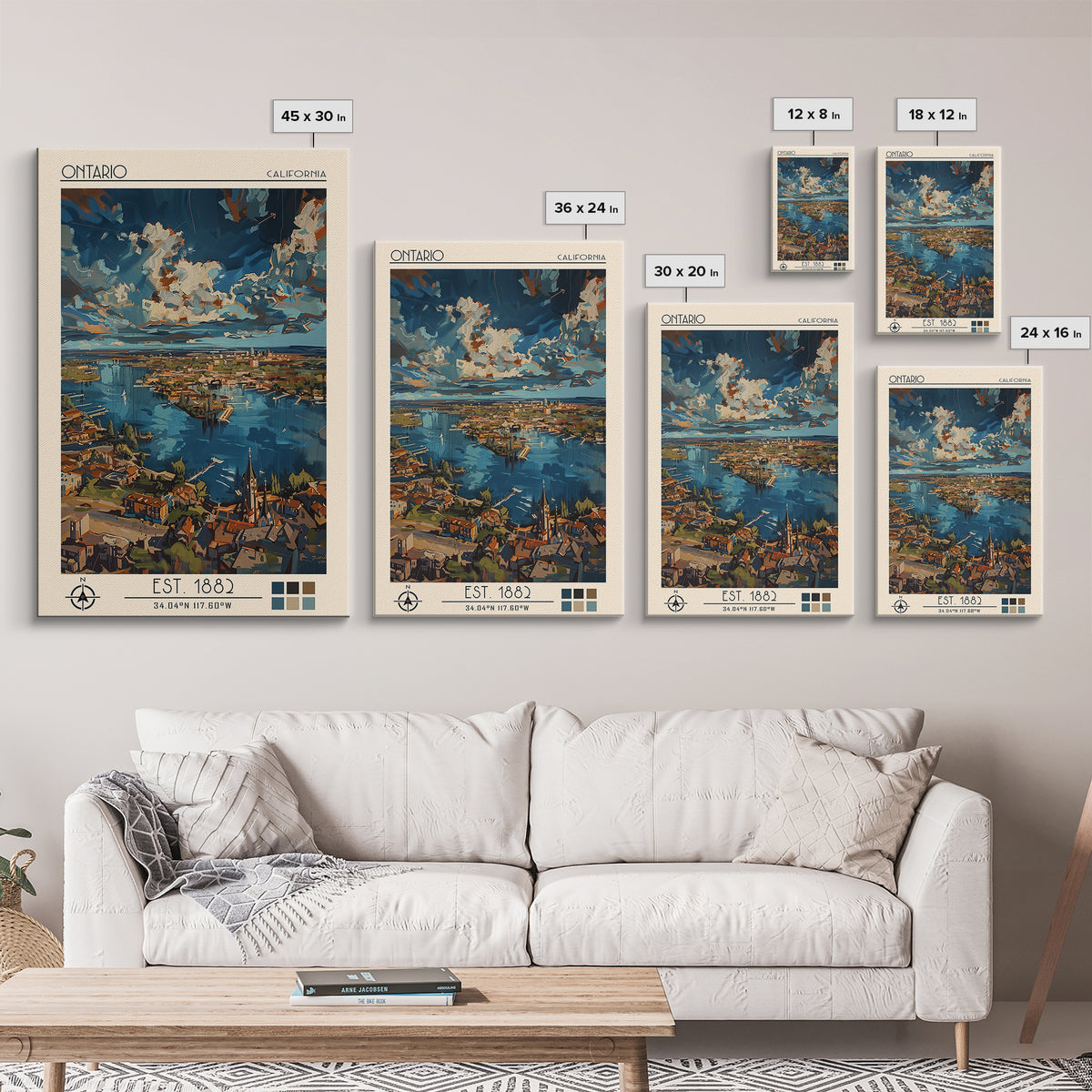 Ontario Travel Poster, Framed Canvas Print, Poster Print, Travel Wall Art, Art Print, Wall Art, Travel Wall Decor, City Illustration