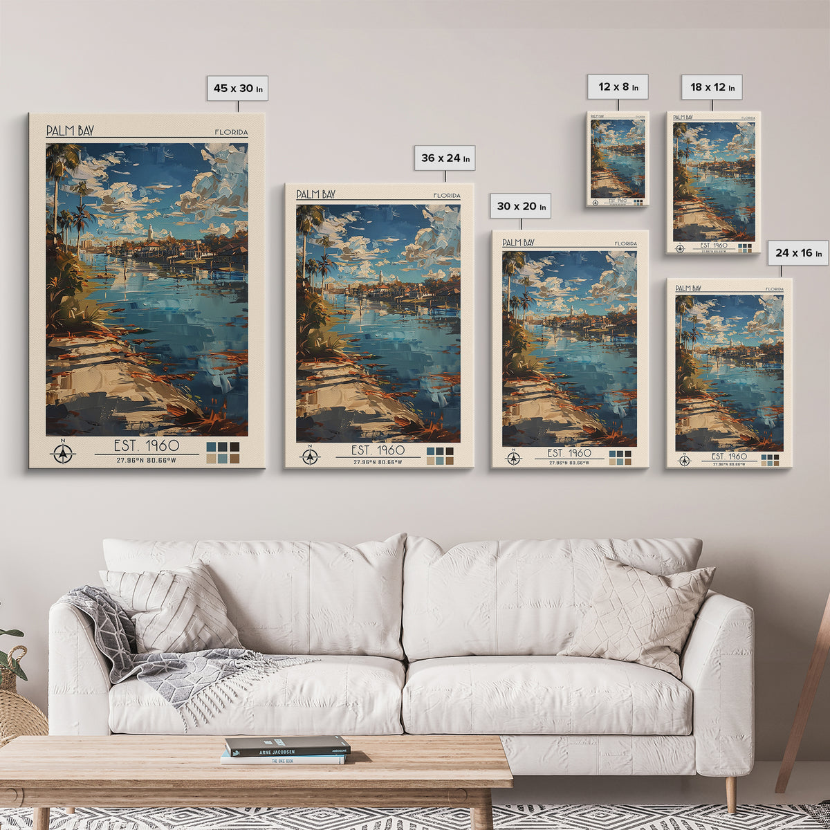 Palm Bay Travel Poster, Canvas Print, City Art Print, Travel Wall Art, Travel Prints, Minimalist Poster, Poster Art, Wanderlust Gift