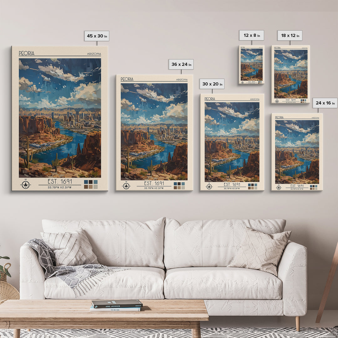 Peoria Travel Poster, Canvas Print, City Travel Poster, Travel Wall Decor, City Wall Art, Mid Century Wall Art, Living Room Wall Art