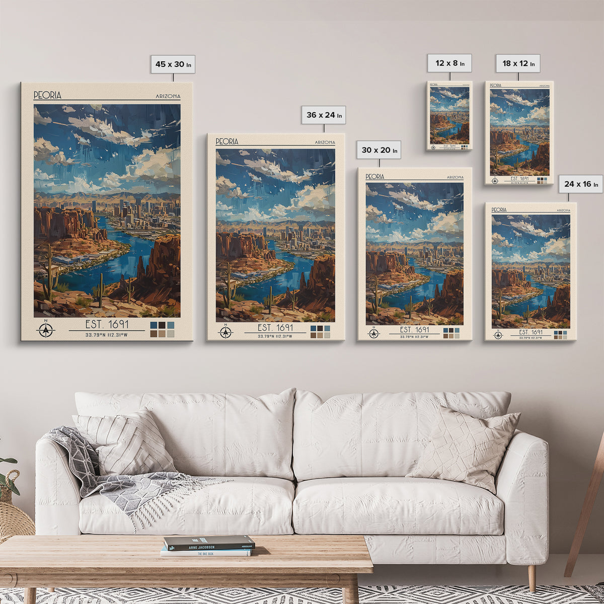 Peoria Travel Poster, Canvas Print, City Travel Poster, Travel Wall Decor, City Wall Art, Mid Century Wall Art, Living Room Wall Art
