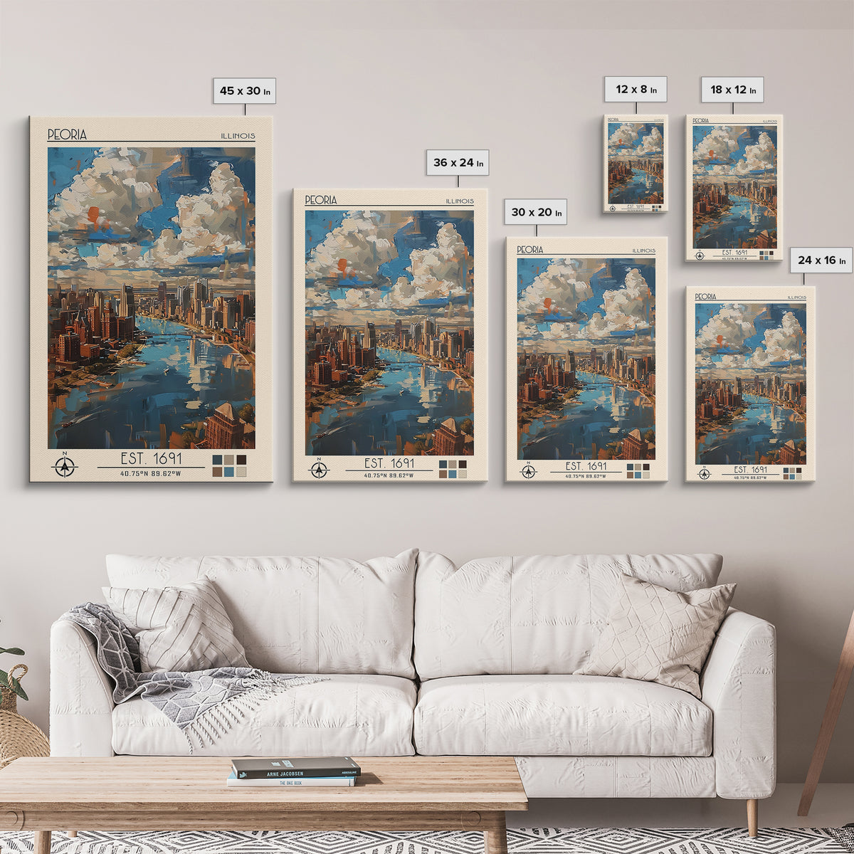 Peoria Illinois Travel Poster, Canvas Print, Vintage Travel Print, City Wall Art, Vintage Poster, Vintage Travel, Vintage Travel Art