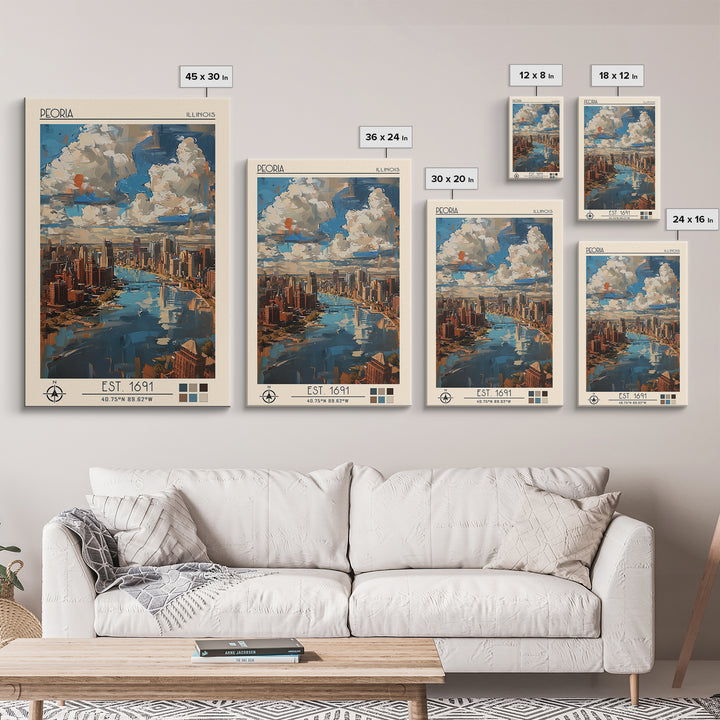 Peoria Illinois Travel Poster, Canvas Print, Vintage Travel Print, City Wall Art, Vintage Poster, Vintage Travel, Vintage Travel Art