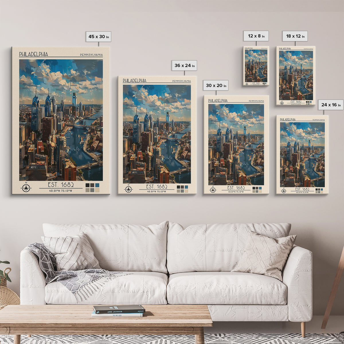 Philadelphia Travel Poster, Framed Canvas Print, City Art Print, Travel Wall Art, City Illustration, Modern Wall Decor, Poster Print