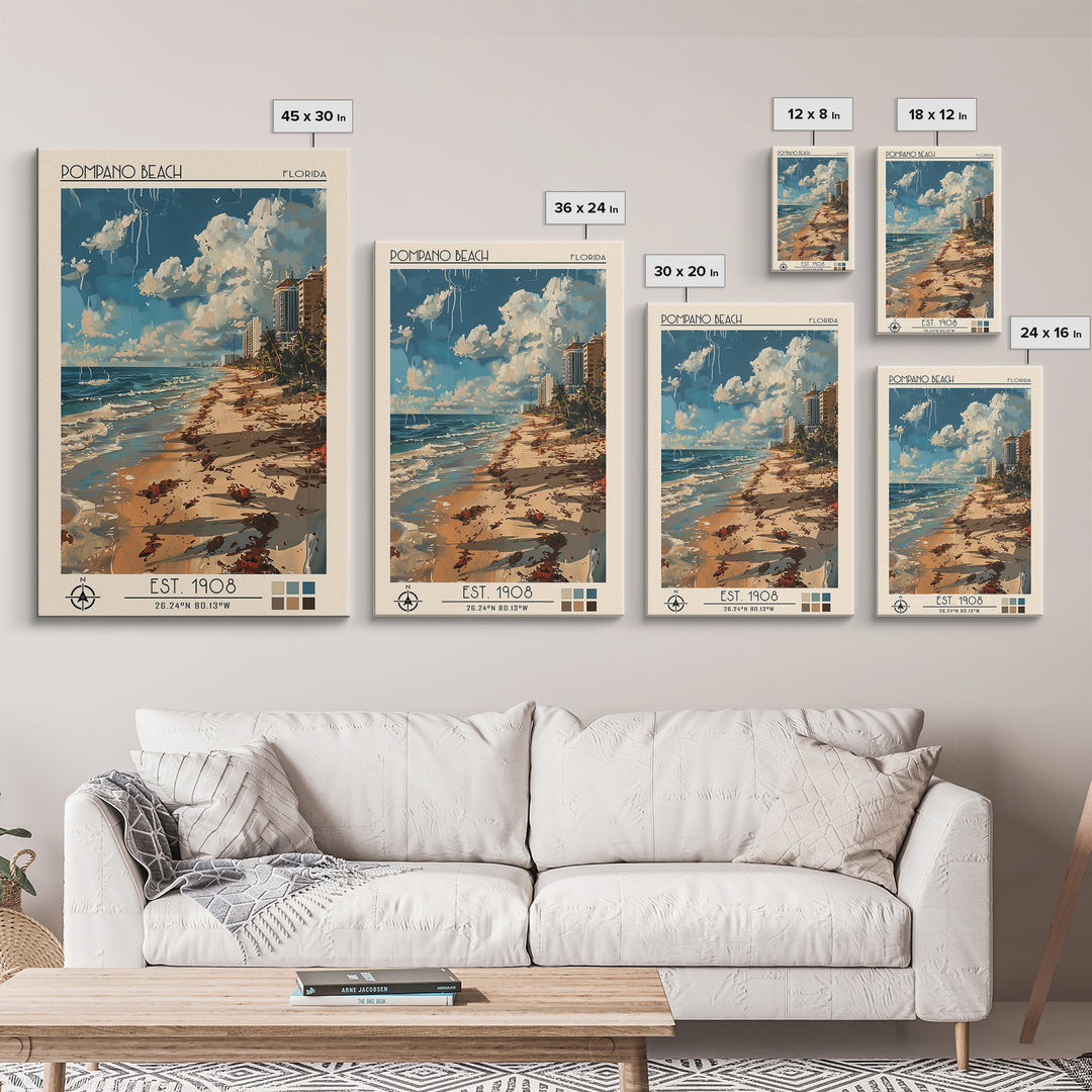 Pompano Beach Travel Poster, Canvas Print, Retro Travel Poster, City Wall Art, City Travel Poster, City Illustration, Travel Posters