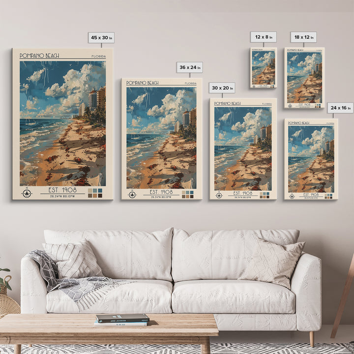 Pompano Beach Travel Poster, Canvas Print, Retro Travel Poster, City Wall Art, City Travel Poster, City Illustration, Travel Posters