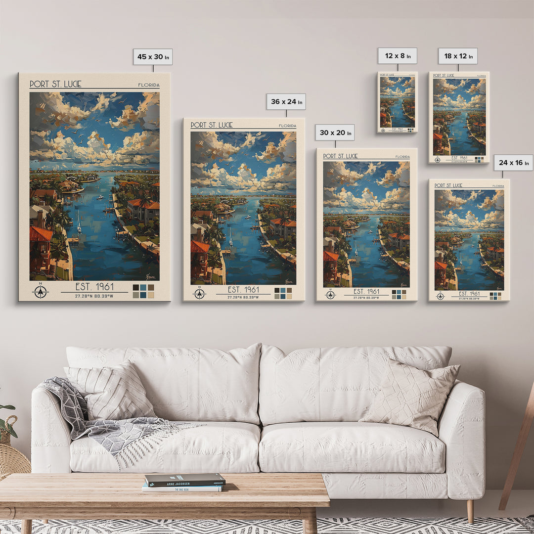 Port St Lucie Travel Poster, Framed Canvas Print, Travel Prints, Landscape Art, Travel Posters, Home Office Decor, City Illustration