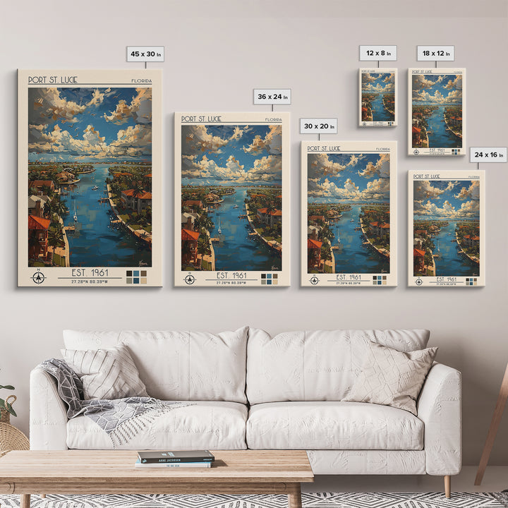 Port St Lucie Travel Poster, Framed Canvas Print, Travel Prints, Landscape Art, Travel Posters, Home Office Decor, City Illustration