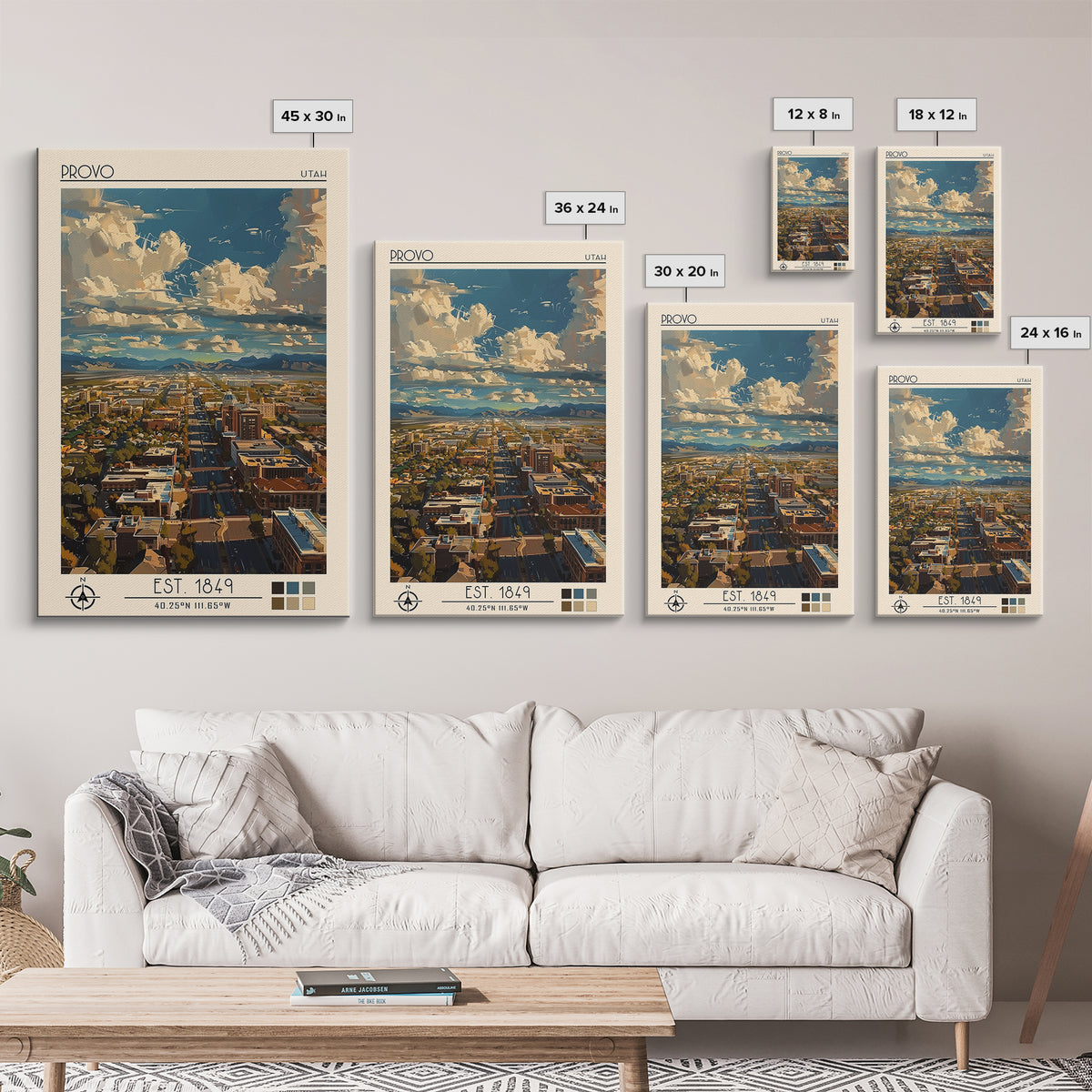 Provo Travel Poster, Canvas Print, Travel Prints, Landscape Art, Modern Wall Decor, City Wall Art, City Illustration, Retro Wall Art