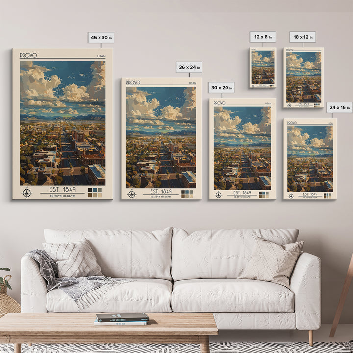 Provo Travel Poster, Canvas Print, Travel Prints, Landscape Art, Modern Wall Decor, City Wall Art, City Illustration, Retro Wall Art