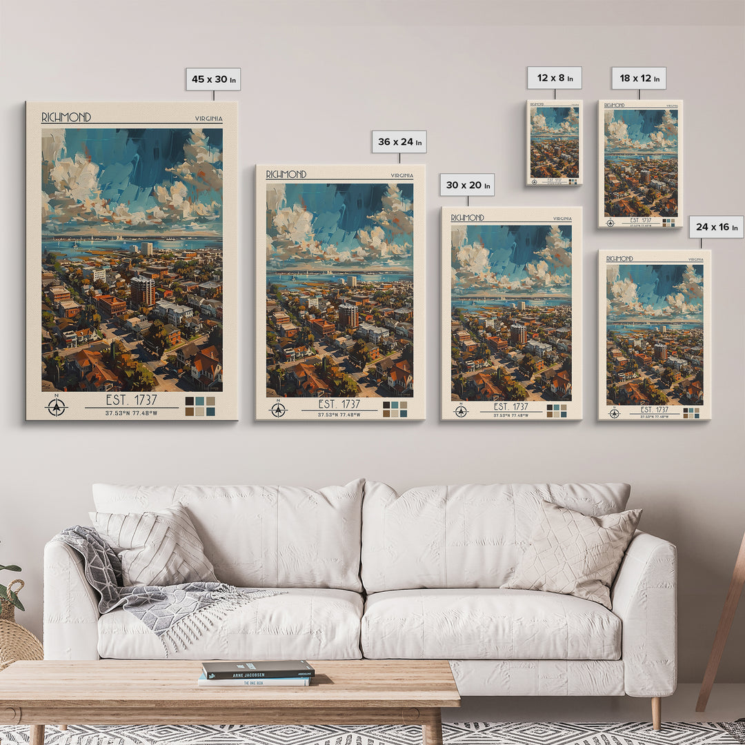 Richmond Travel Poster, Framed Canvas Print, Travel Wall Art, City Wall Art, Wall Art, Colorful Wall Art, Home Decor, City Art Print