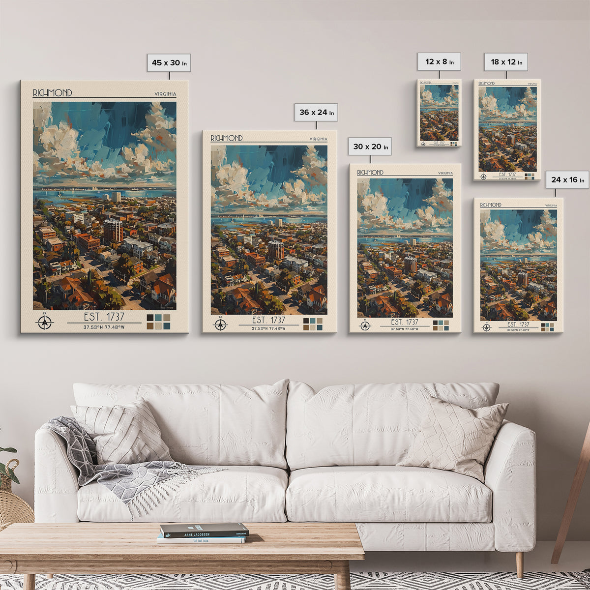 Richmond Travel Poster, Framed Canvas Print, Travel Wall Art, City Wall Art, Wall Art, Colorful Wall Art, Home Decor, City Art Print