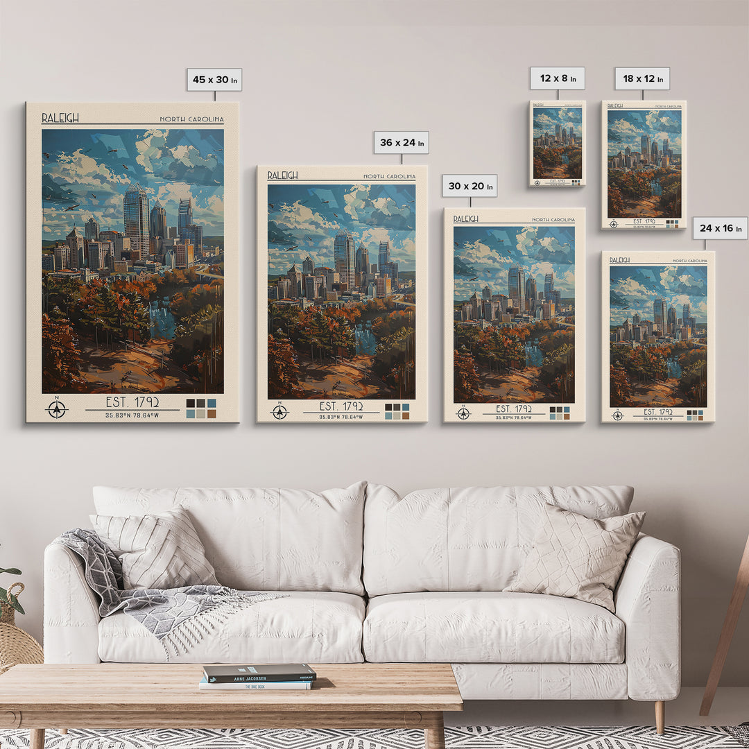 Raleigh Travel Poster, Framed Canvas Print, Retro Wall Art, Travel Print, Gallery Wall Set, Mid Century Wall Art, Vintage Travel Art