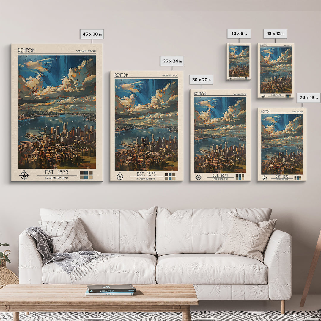 Renton Travel Poster, Canvas Print, City Art Print, Travel Wall Art, Fine Art Print, Landscape Art, Retro Wall Art, Gallery Wall Set