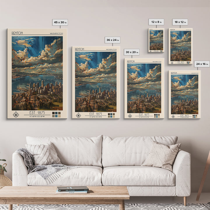 Renton Travel Poster, Canvas Print, City Art Print, Travel Wall Art, Fine Art Print, Landscape Art, Retro Wall Art, Gallery Wall Set