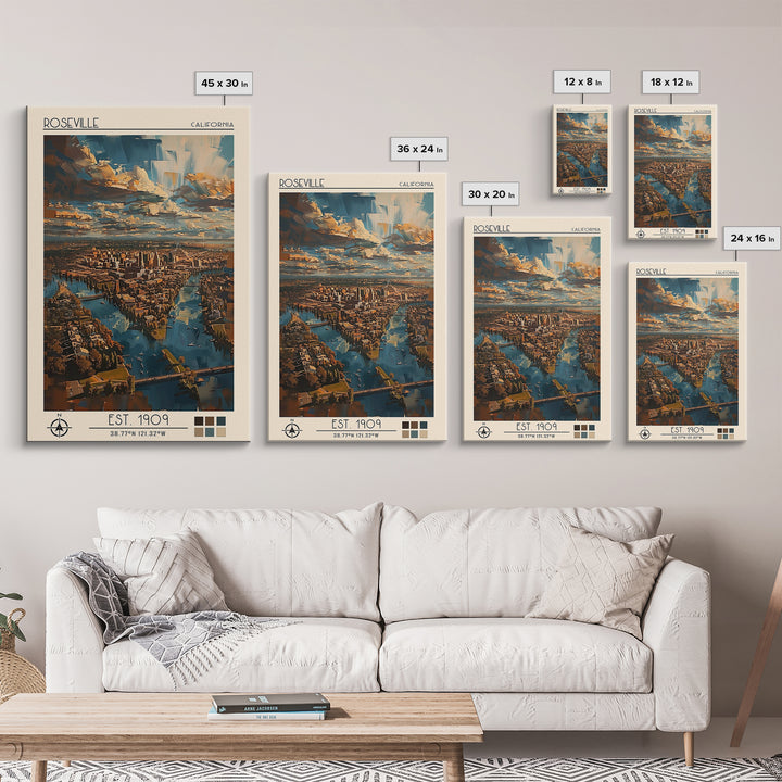 Roseville Travel Poster, Canvas Print, City Art Print, Travel Wall Art, Mid Century Wall Art, Travel Posters, Wall Art, Travel Print